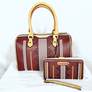 NWT Nicole Lee Brown Studded Bag and Wallet